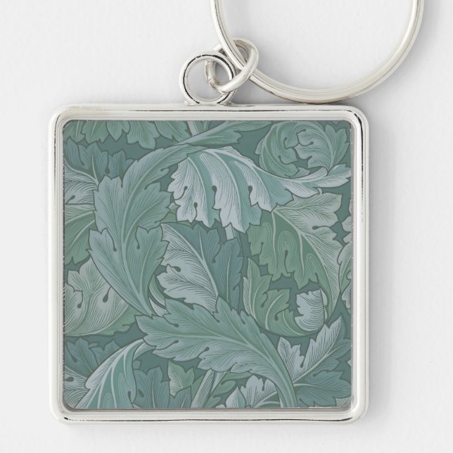 William Morris Acanthus Leaf Teal Blue Pattern Keychain (Front)
