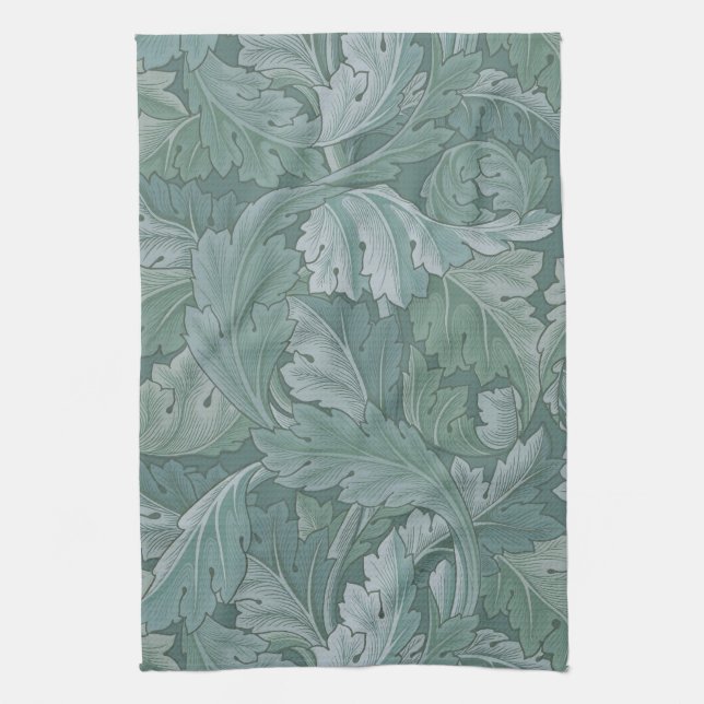 William Morris Acanthus Leaf Teal Blue Pattern Kitchen Towel (Vertical)
