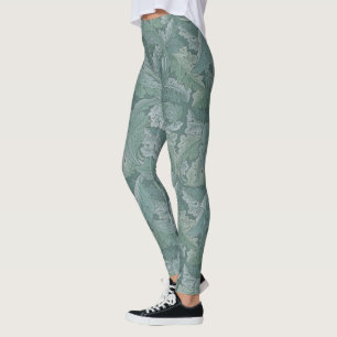 William Morris Acanthus Leaf Teal Blue Pattern Leggings