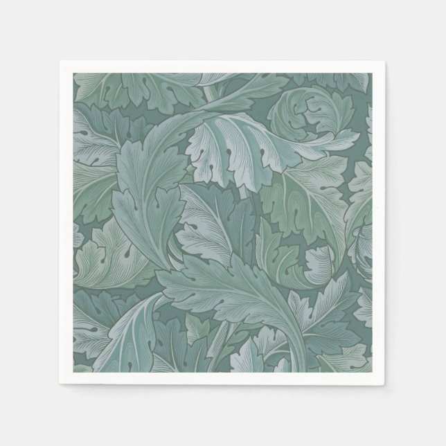 William Morris Acanthus Leaf Teal Blue Pattern Napkins (Front)