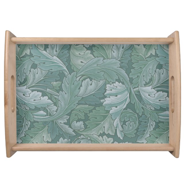 William Morris Acanthus Leaf Teal Blue Pattern Serving Tray (Front)