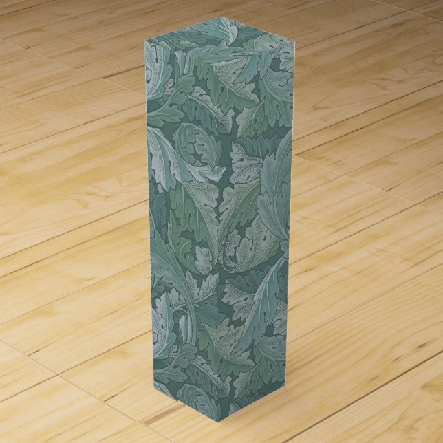 William Morris Acanthus Leaf Teal Blue Pattern Wine Box (Front)