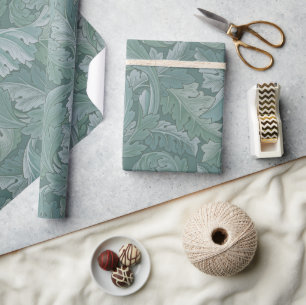 William Morris Acanthus Leaf Teal Blue Pattern Wrapping Paper
