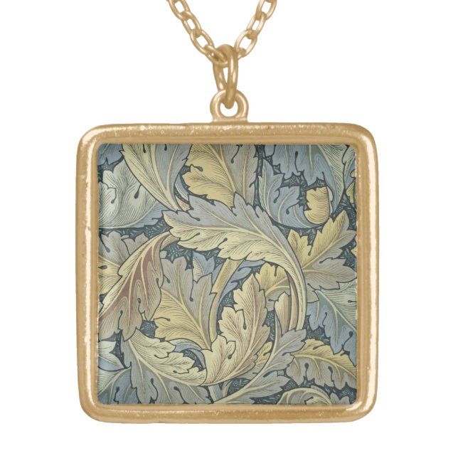 William Morris Acanthus Leaves Floral Art Nouveau Gold Plated Necklace (Front)
