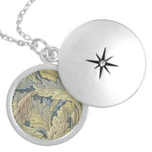 William Morris Acanthus Leaves Floral Art Nouveau Locket Necklace