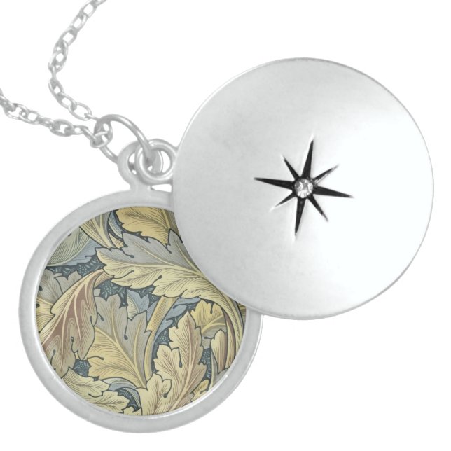 William Morris Acanthus Leaves Floral Art Nouveau Locket Necklace (Front)