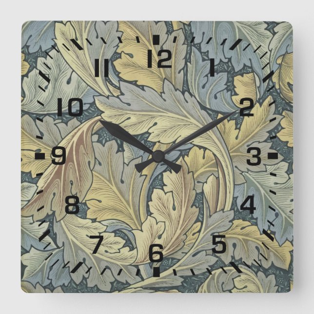 William Morris Acanthus Leaves Floral Art Nouveau Square Wall Clock (Front)