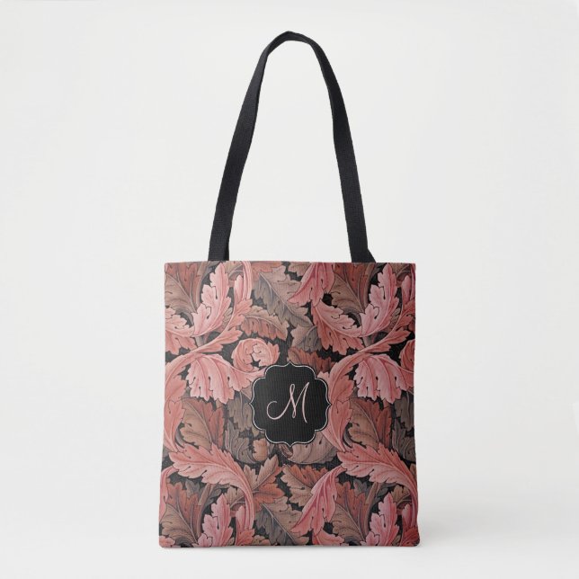 William Morris Acanthus Rose with Monogram Tote Bag (Front)
