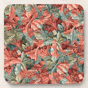 William Morris Acanthus Rust Red Sage Green Beverage Coaster