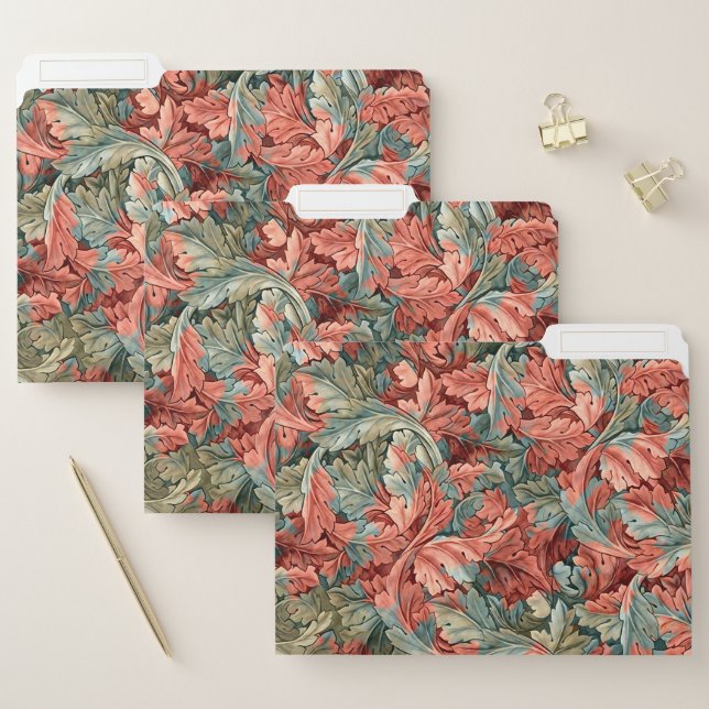 William Morris Acanthus Rust Red Sage Green File Folder (Set)