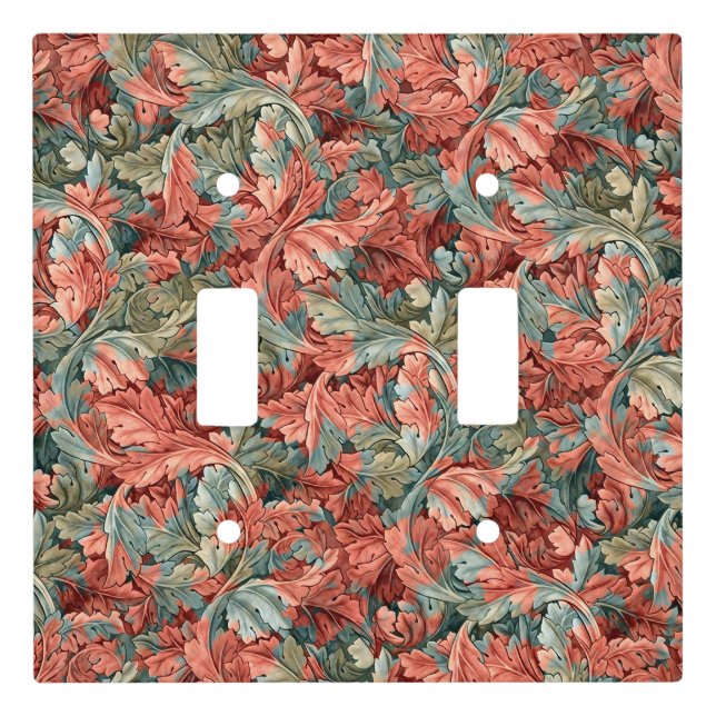 William Morris Acanthus Rust Red Sage Green Light Switch Cover (Front)