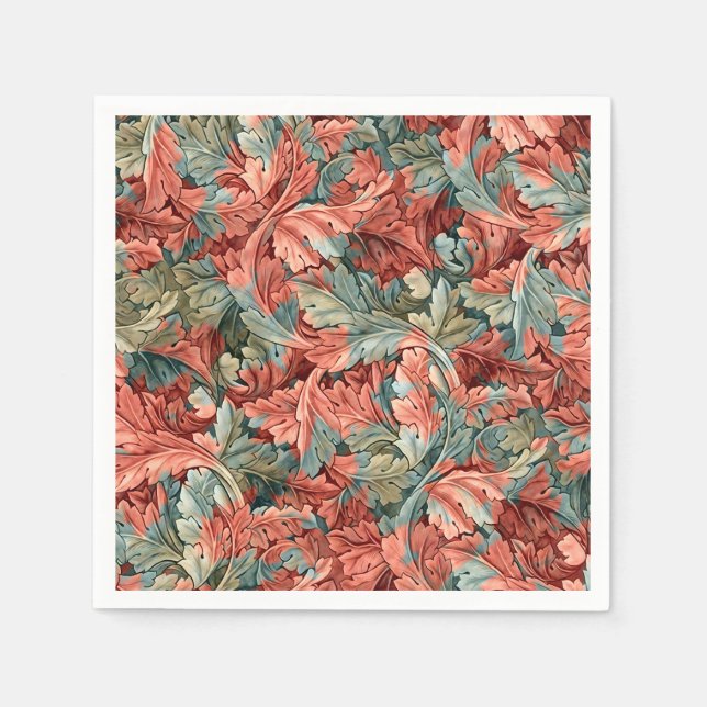 William Morris Acanthus Rust Red Sage Green Napkins (Front)
