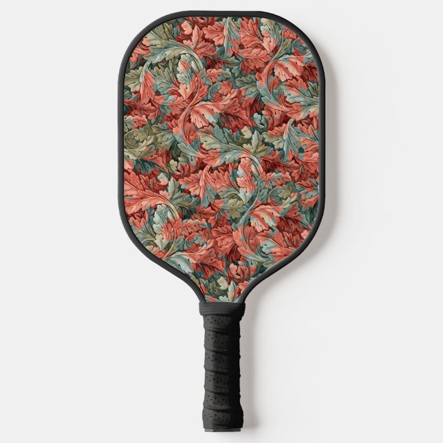 William Morris Acanthus Rust Red Sage Green Pickleball Paddle (Front)