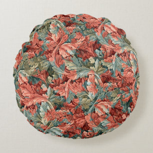 William Morris Acanthus Rust Red Sage Green Round Pillow