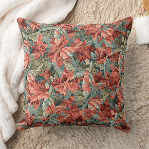 William Morris Acanthus Rust Red Sage Green Throw Pillow