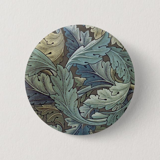 William Morris Acanthus Sage Flower Floral Botanic Button (Front)