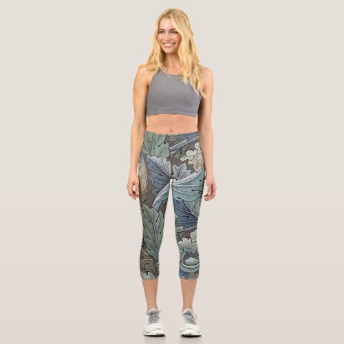 William Morris Acanthus Sage Flower Floral Botanic Capri Leggings