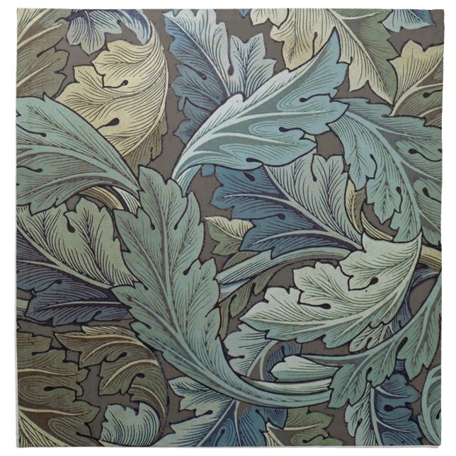 William Morris Acanthus Sage Flower Floral Botanic Cloth Napkin (Front)