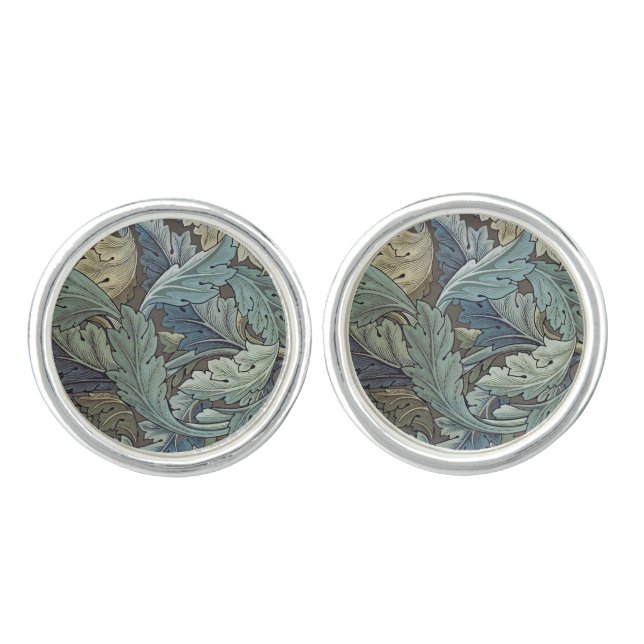 William Morris Acanthus Sage Flower Floral Botanic Cufflinks (Front)