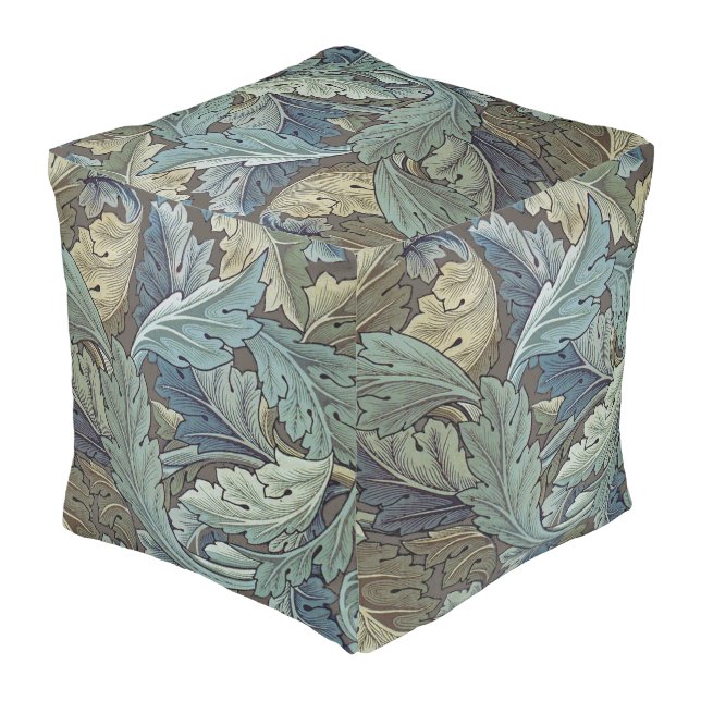 William Morris Acanthus Sage Flower Floral Botanic Pouf (Angled Back)