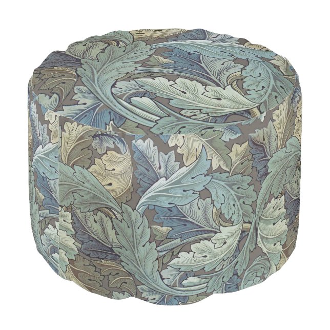 William Morris Acanthus Sage Flower Floral Botanic Pouf (Angled Back)
