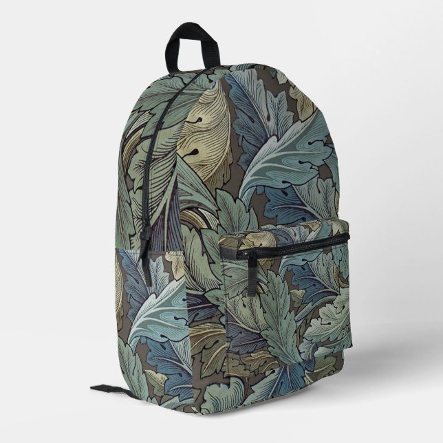 William Morris Acanthus Sage Flower Floral Botanic Printed Backpack (Back Corner Left)