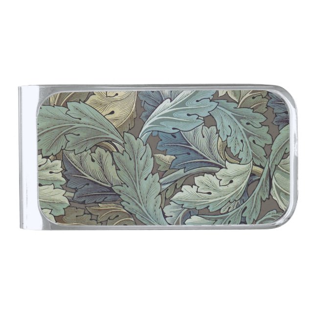 William Morris Acanthus Sage Flower Floral Botanic Silver Finish Money Clip (Front)