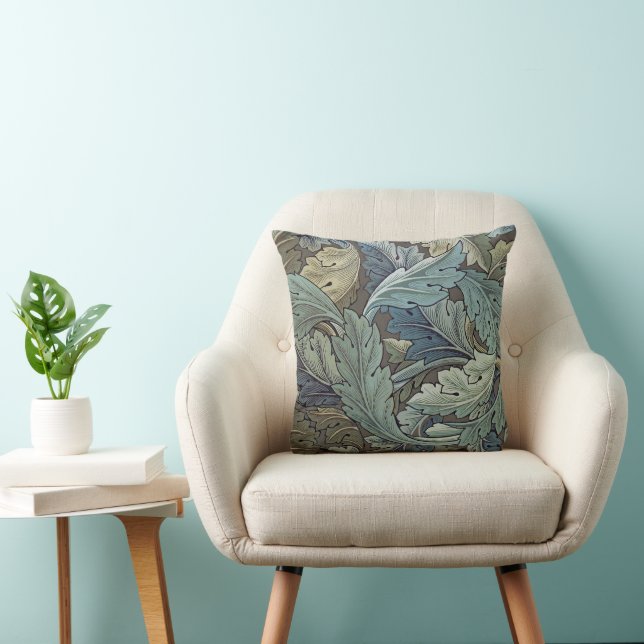 William Morris Acanthus Sage Flower Floral Botanic Throw Pillow (Chair)