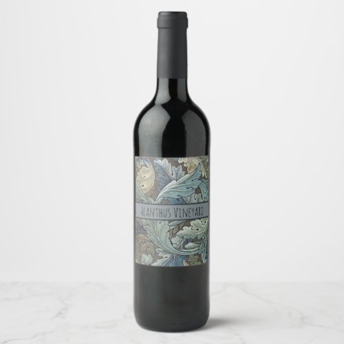 William Morris Acanthus Sage Flower Floral Botanic Wine Label