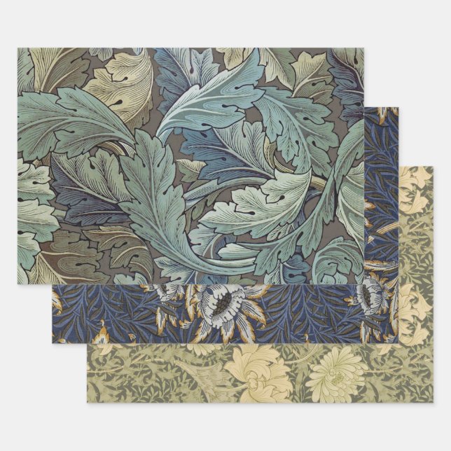 William Morris Acanthus Sage Flower Floral Botanic Wrapping Paper Sheets (Set)