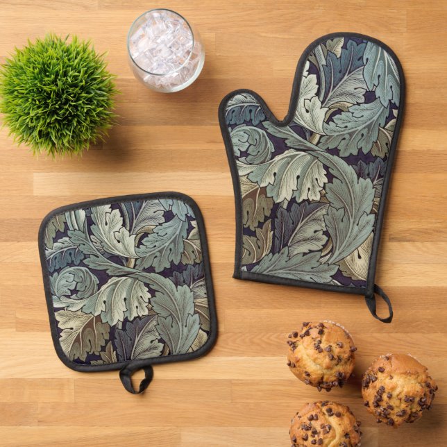 William Morris Acanthus Wallpaper Leaves Oven Mitt & Pot Holder Set (Top Down)