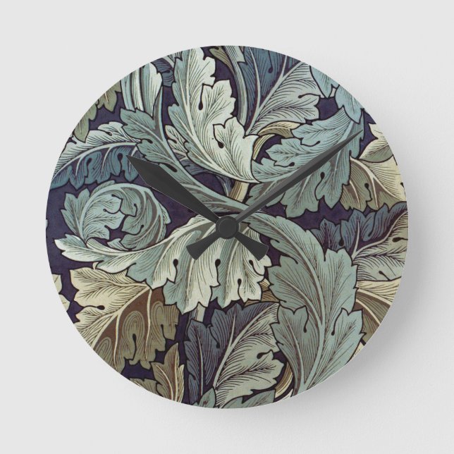 William Morris Acanthus Wallpaper Leaves Round Clock (Front)