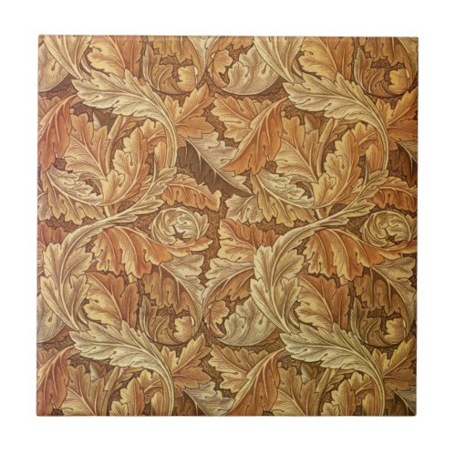 William Morris Acathus Brown Autumn Leaves Ceramic Tile