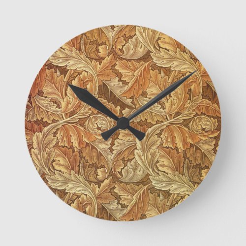 William Morris Acathus Brown Autumn Leaves Round Clock