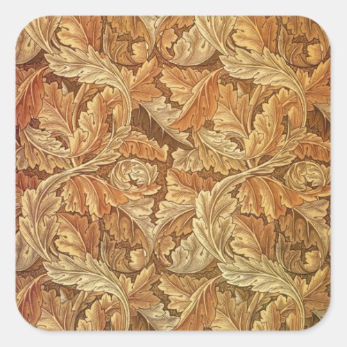 William Morris Acathus Brown Autumn Leaves Square Sticker