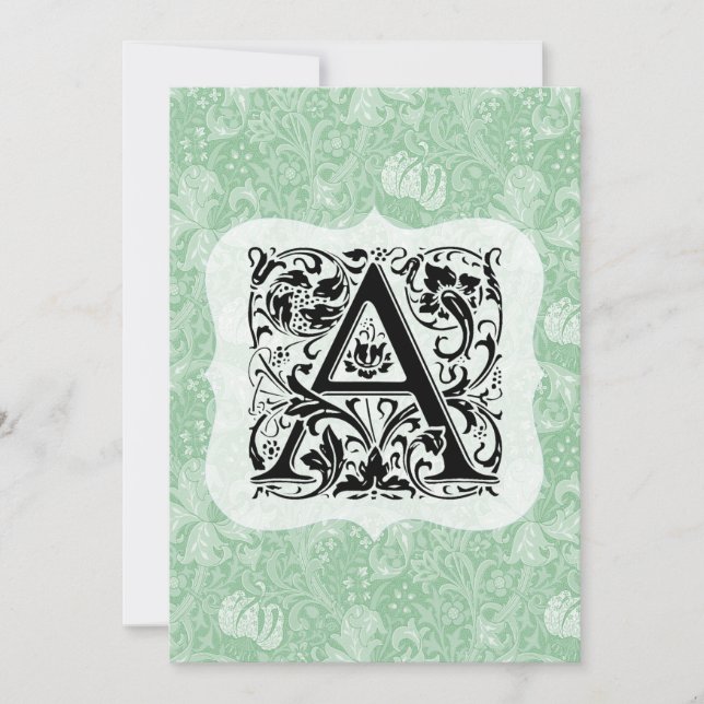William Morris Alphabet Golden Lily Green Thank You Card (Front)