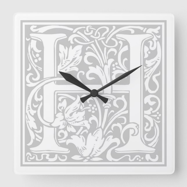 William Morris Alphabet “H” Square Wall Clock (Front)