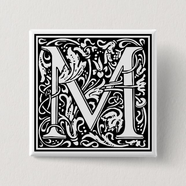William Morris Alphabet “M” Pinback Button (Front)