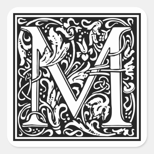 William Morris Alphabet “M” Square Sticker (Front)