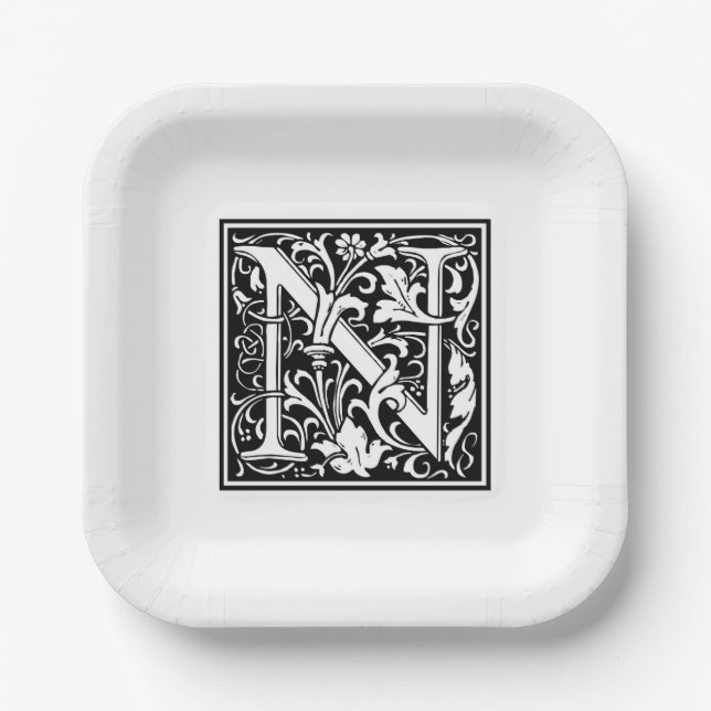 William Morris Alphabet “N” Paper Plates (Front)