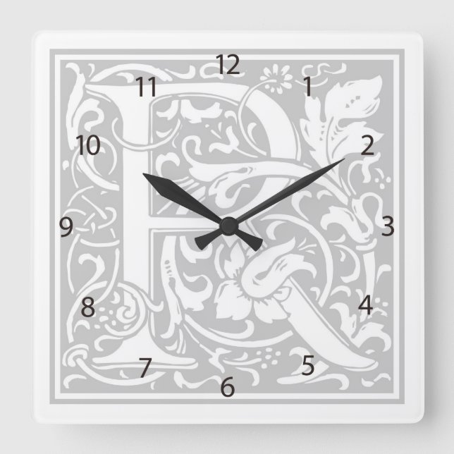 William Morris Alphabet “R” Square Wall Clock (Front)
