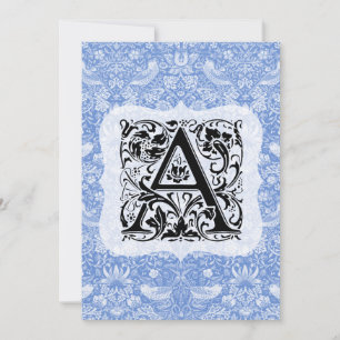 William Morris Alphabet Strawberry Thief Blue Thank You Card
