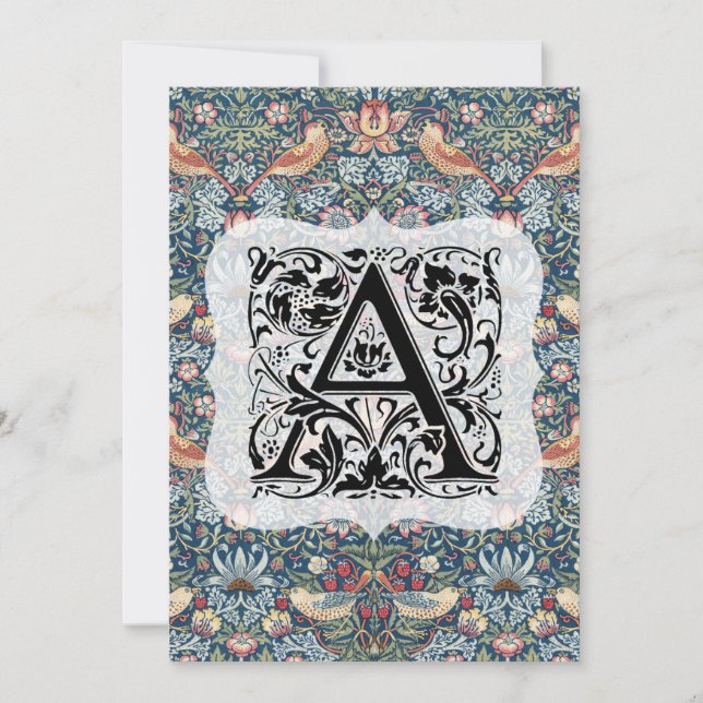 William Morris Alphabet Strawberry Thief Navy Blue Thank You Card (Front)