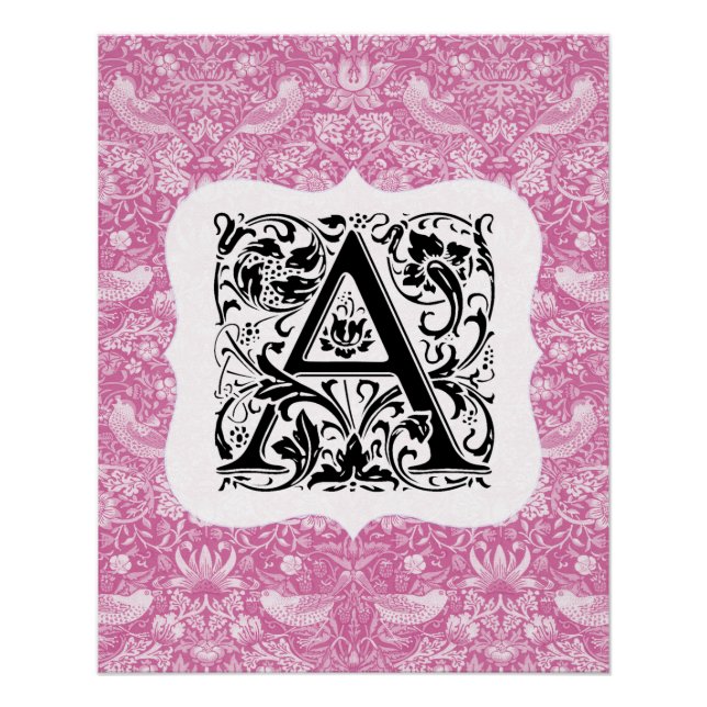 William Morris Alphabet Strawberry Thief Pink Poster (Front)