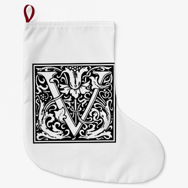 William Morris Alphabet “V” Large Christmas Stocking (Front)