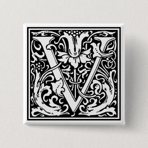 William Morris Alphabet “V” Pinback Button