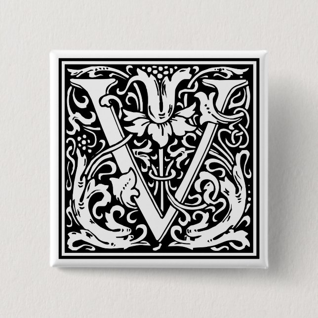 William Morris Alphabet “V” Pinback Button (Front)