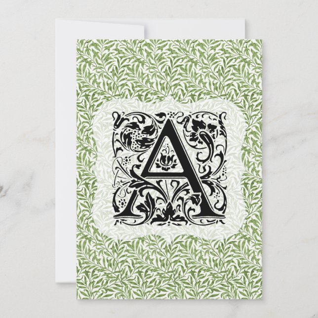 William Morris Alphabet Willow Bough Green Thank You Card (Front)