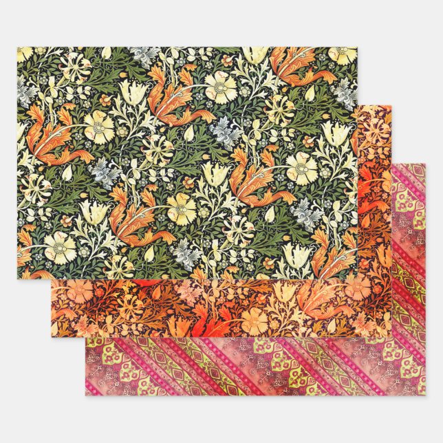 William Morris and Agra in red Wrapping Paper Sheets (Set)