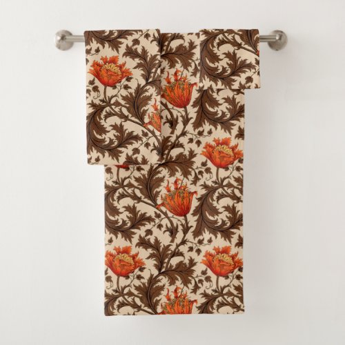 William Morris Anemone Beige Brown and Rust Bath Towel Set